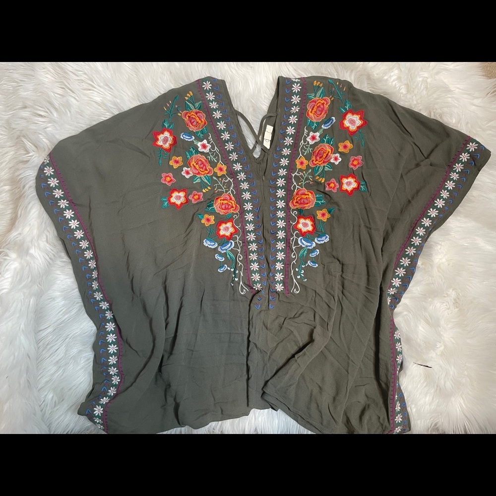 Green floral blouse